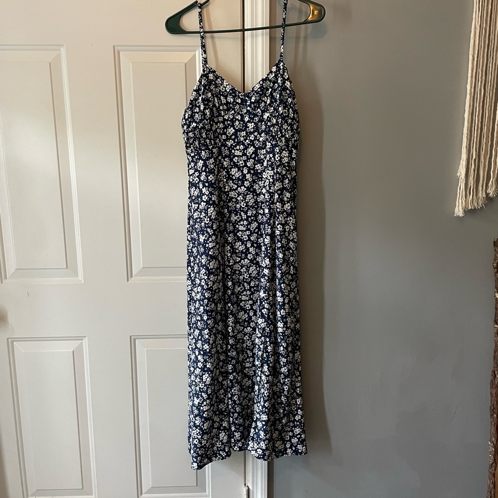 Zara Blue and White Maxi Sundress Sleeveless Spaghetti Strap